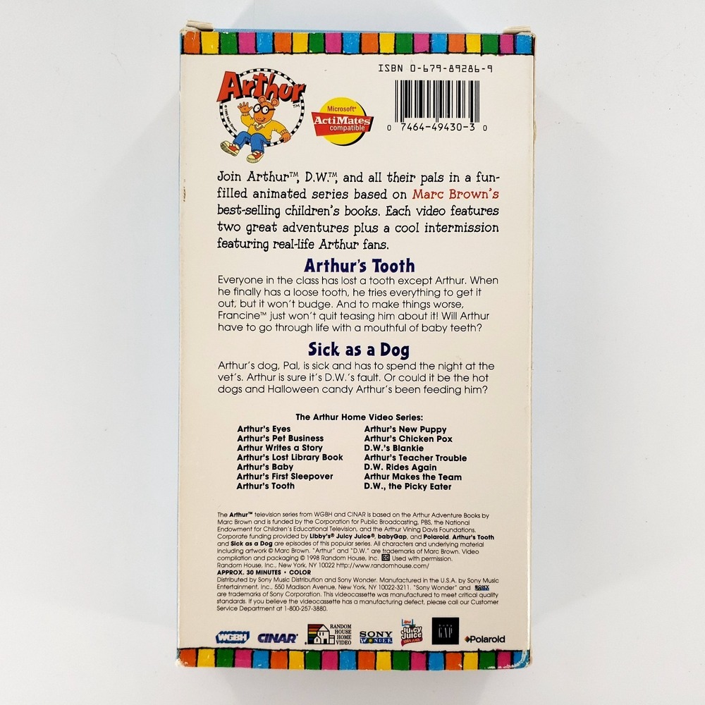 Arthur's Tooth Plus Sick As A Dog (VHS, 1998) - Picture 9 of 12
